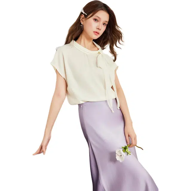 爱依服 夏季法式成熟常规短袖精致风衬衫 女款