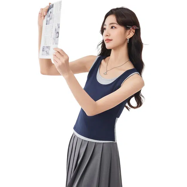 爱依服 夏季韩系设计感外穿纯色百搭吊带背心 女款