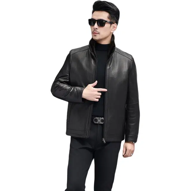 比利斯山羊 时尚水貂领山羊皮湖羊毛内胆真皮皮衣 男女同款