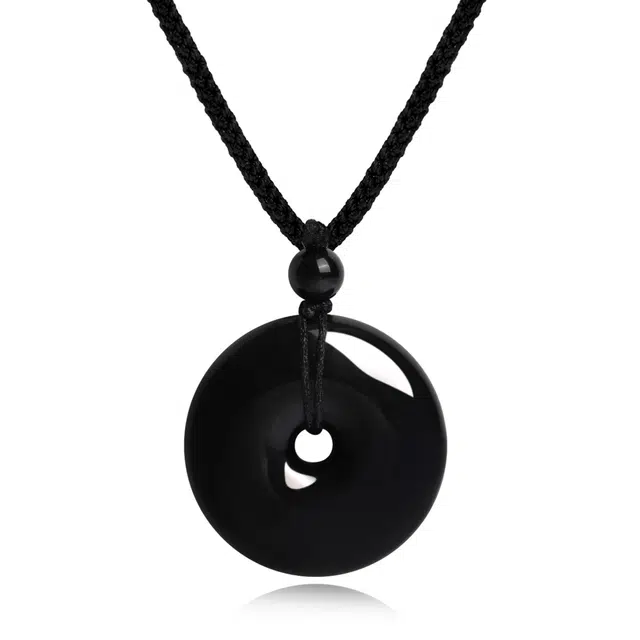 爱骊 平安扣  复古时尚潮流 吸金来财平安顺遂 极简小众通勤高级感编织绳#好运天然 黑曜石 项链 男女同款情侣款