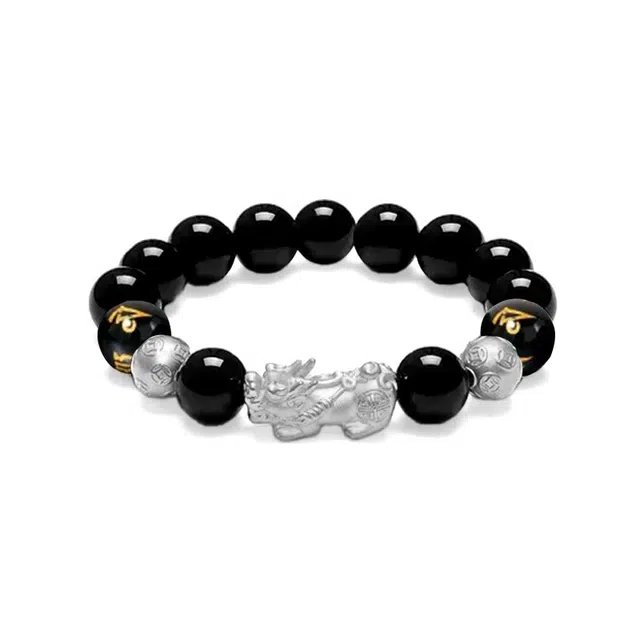 爱骊 甄选 足银貔貅 铜钱转运珠 福气满满 财源滚滚 时尚潮流复古 新中式#好运天然 黑曜石 手串 男女同款情侣款