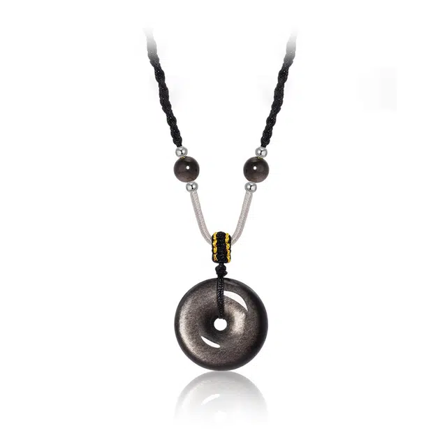 爱骊 福气满满平安扣 新中式国潮经典时尚百搭 吸金来财平安顺遂 极简小众通勤高级感吊坠编织绳#好运天然 黑曜石 项链 男女同款情侣款