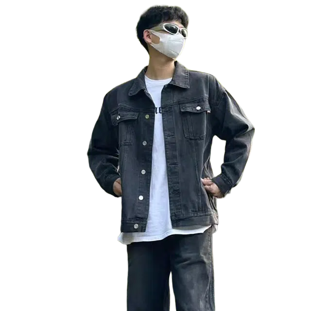 一碗士多 美式复古高街小众个性时尚简约百搭纯色拼接大口袋做旧水洗单排扣设计日常通勤宽松基础款夹克 男女同款