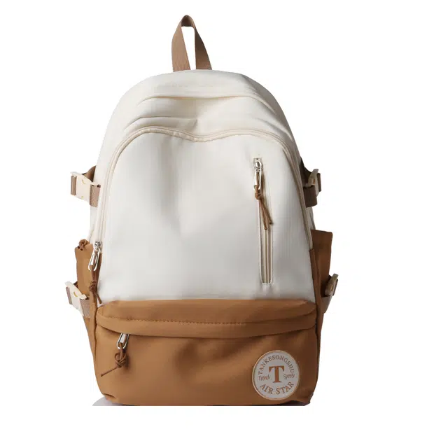 蔻蒂熊 法式书包女高中简约撞色初中大学生校园休闲大容量 尼龙布 双肩包 常规 黄白色/黑灰色/灰白色/粉白色