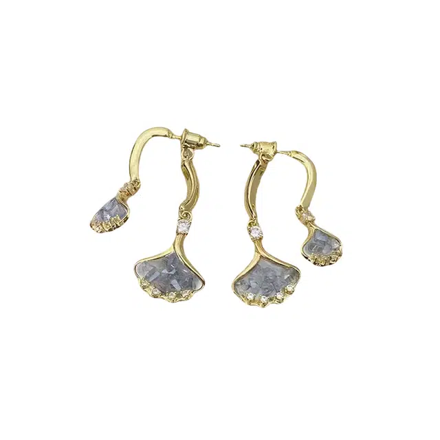 澜耀 简约淡蓝色银杏叶耳坠 小众独特小清新耳饰 合金 耳环 女款