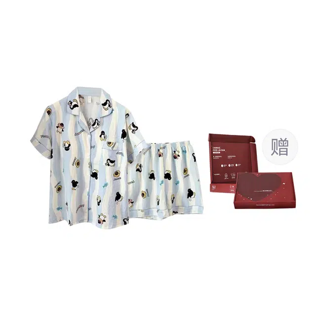 顶瓜瓜 简约舒适卡通图案休闲风格短袖短裤家居服睡衣礼盒 女款