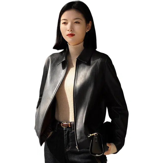 比利斯山羊 时尚休闲束紧轻奢翻领皮衣 女款