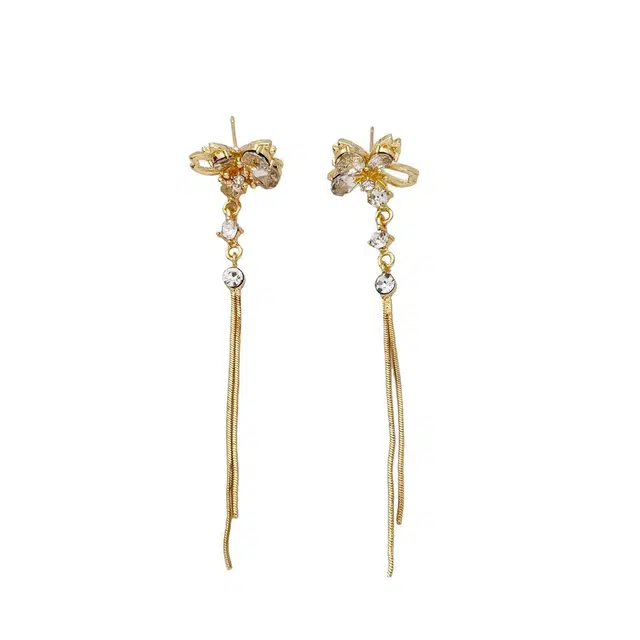 澜耀 镶钻蝴蝶流苏耳坠 气质轻奢时尚百搭小众长款仙女耳饰#好运 合金 耳环 女款