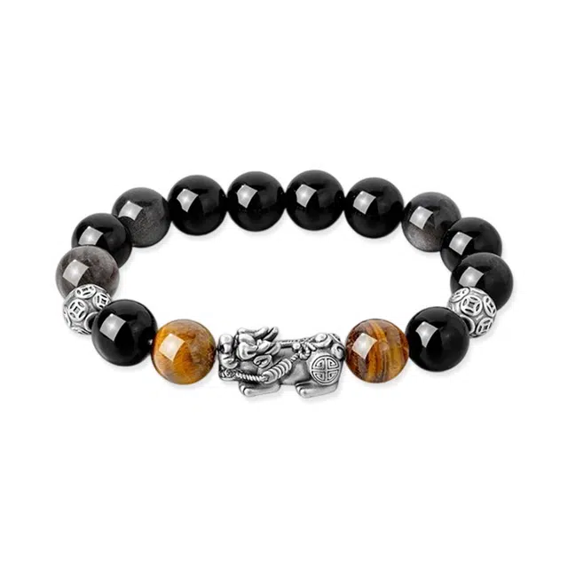 爱骊 招财貔貅转运珠 吞金兽复古新中式 招财纳福 财源滚滚 瑞兽铜钱#好运 黑曜石 手串 男女同款情侣款