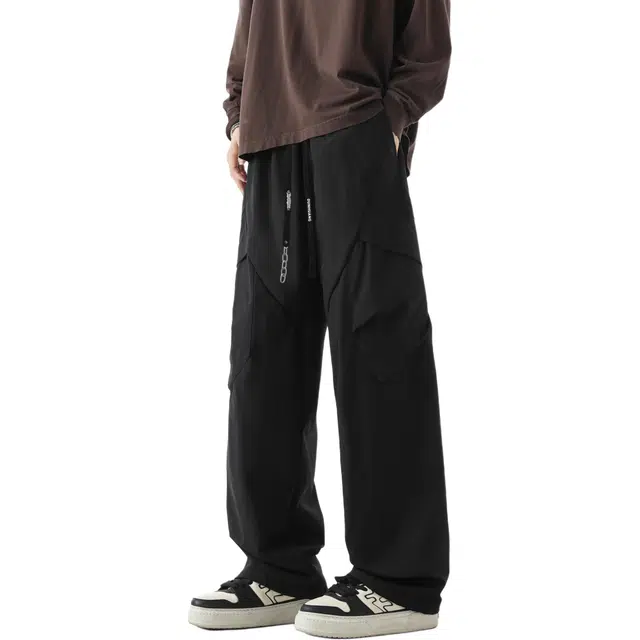 敦煌博物馆 美式复古纯色多口袋立位剪裁解构直筒阔腿工装户外通勤百搭休闲裤 男女同款