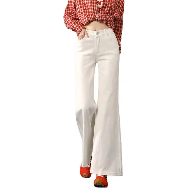 法文箱子 高街时尚微喇秋季纯色修身高腰长裤牛仔裤 女款