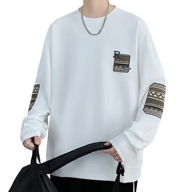 一碗士多 美式高街百搭复古小众简约纯色基础款独特刺绣设计宽松舒适亲肤垂感日常通勤户外圆领卫衣 男女同款