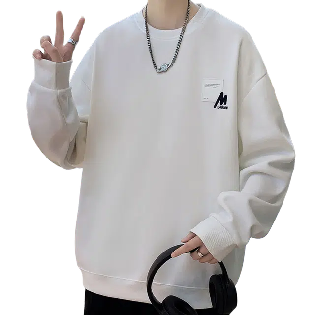 一碗士多 美式高街复古纯色百搭小众宽松舒适亲肤户外通勤居家垂感简约落肩套头常规基础款圆领卫衣 男女同款