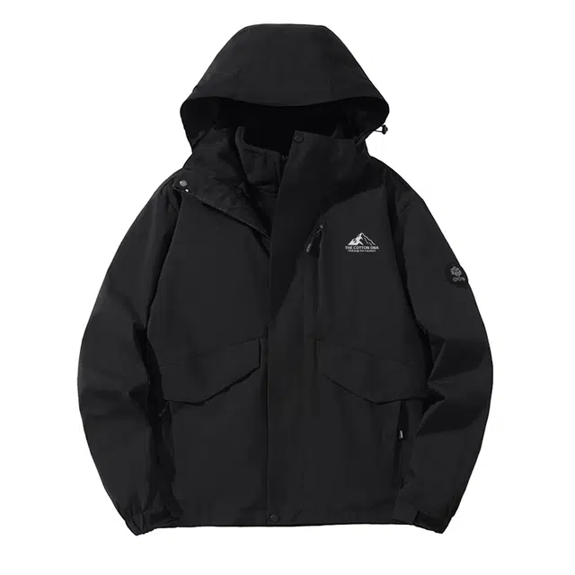 棉基因  山系系列户外纯色轻量化高透湿透气防风雨防水防油污连帽外套夹克三合一  山地多用途徒步冲锋衣 男女同款