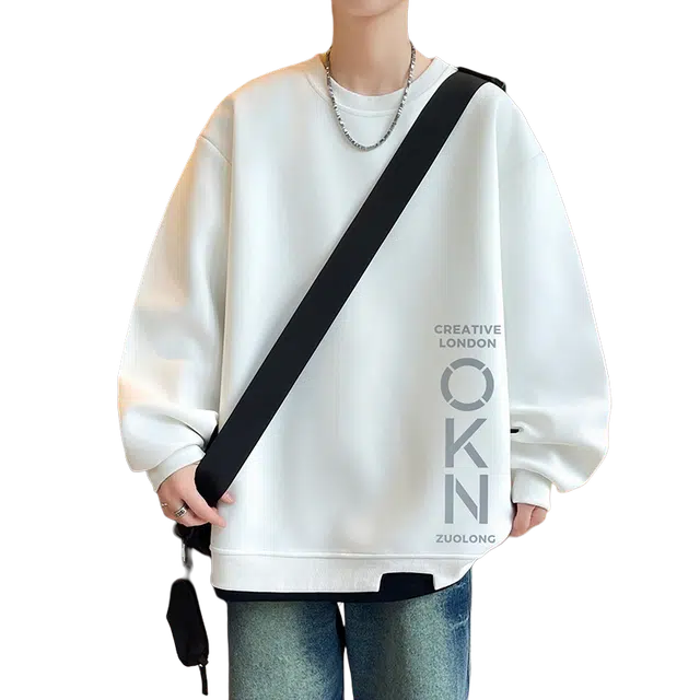 一碗士多 拼接撞色字母印花个性小众高级感设计美式复古高街潮牌时尚舒适宽松户外通勤日常百搭圆领落肩长袖卫衣 男女同款