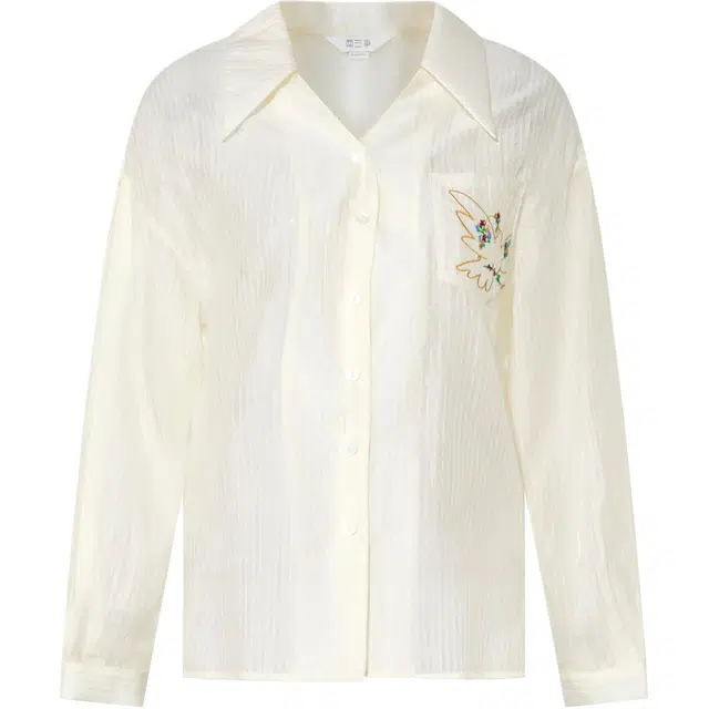 两三事 自由颂歌 法式简约文艺风时尚设计感休闲宽松舒适时尚凉爽透气风刺绣口袋条纹长袖上衣衬衫 女款