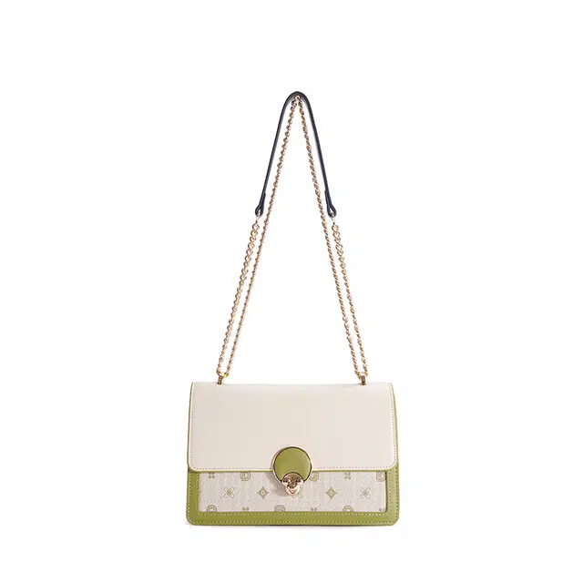 都宝路 质感温柔气质百搭日常通勤印花撞色 合成革 斜挎单肩包 女款 清新绿/米杏