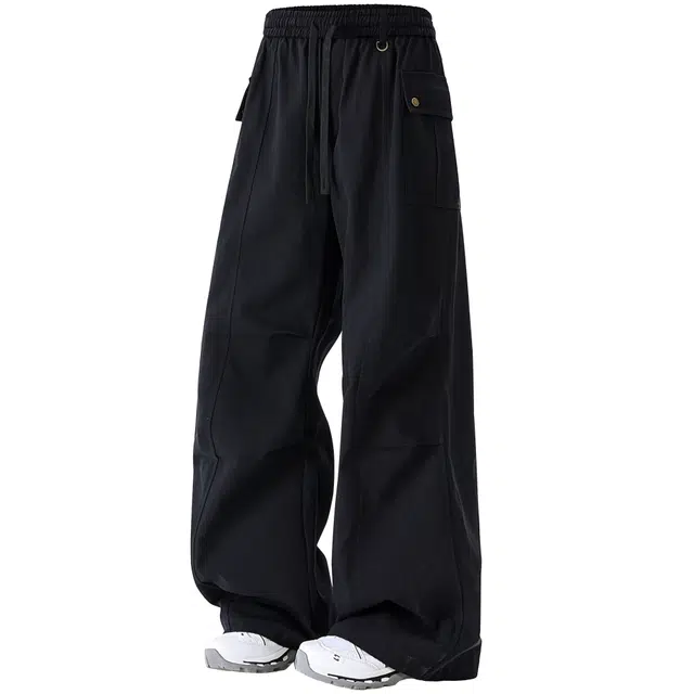 稻草人 美式复古高街风层次分明褶皱潮牌设计感宽松阔腿青少年透气休闲户外系带运动秋季纯棉情侣工装裤 男女同款