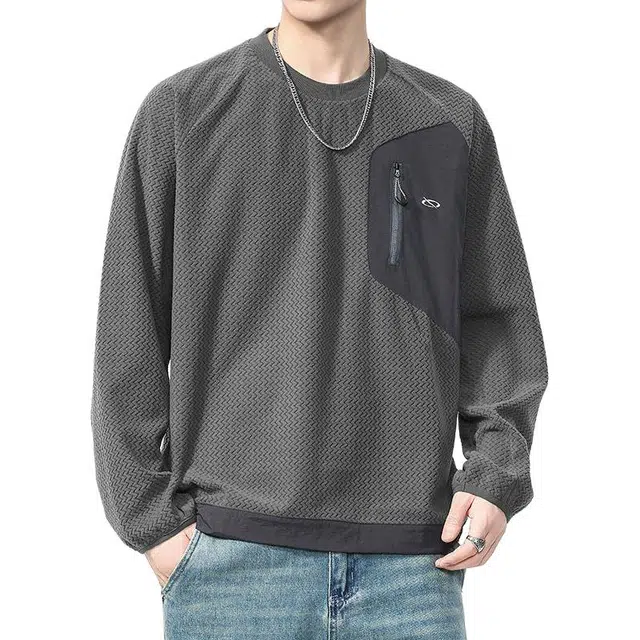 隐狼世家 保暖透气撞色贴身层冬季螺纹圆领抓绒抗静电男卫衣 男款