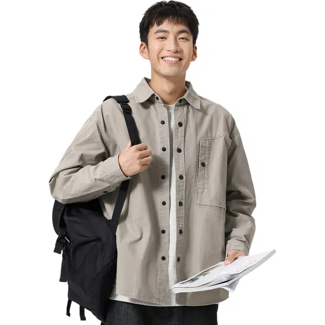 米素力 宽松纯棉长袖落肩袖衬衫 男女同款