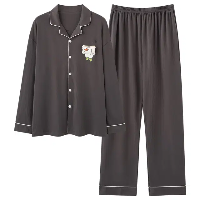 俏霓桐 春秋款可爱卡通纯棉亲肤简约休闲宽松百搭长袖长裤家居服可外穿睡衣套装 男款