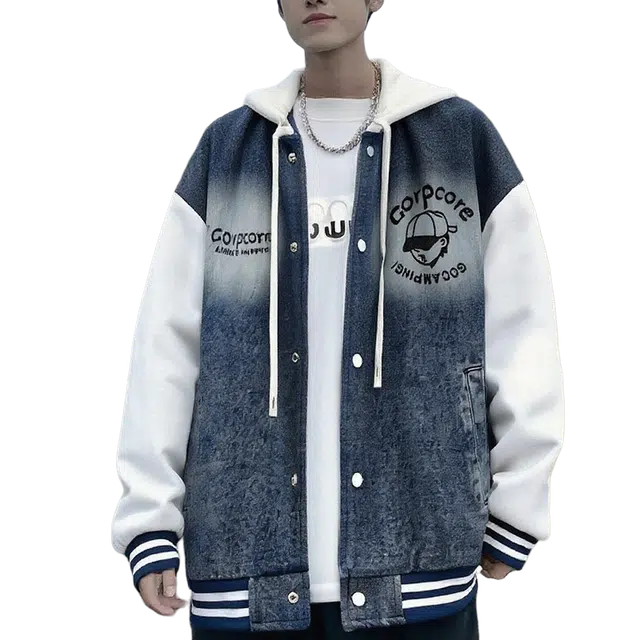 一碗士多 美式高街复古小众百搭做旧水洗拼接设计落肩袖个性日常通勤户外宽松舒适连帽夹克 男女同款