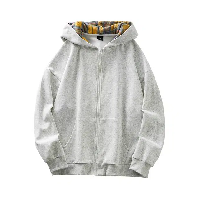 杜克恩 重磅拼接格子连帽拉链开衫外套秋季美式复古休闲运动宽松无性别穿搭情侣潮流长袖卫衣 男女同款