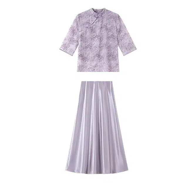 潞优野 优雅简约新中式风复古立领休闲秋季裙装套装 女款