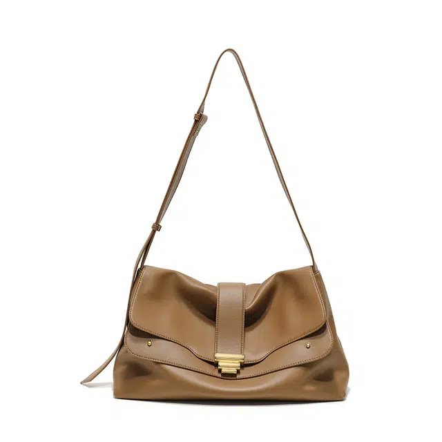 西木汀 来日方长 小众设计高级感简约百搭时尚托特包 牛革 单肩包 大号 女款 可可棕/深邃黑