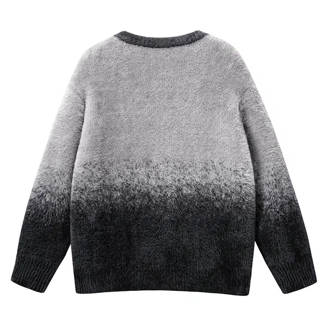 吾皇猫 美式复古高街简约基础款学院风貂毛针织上衣慵懒风时尚胸针潮流渐变拼色百搭外套高级感长袖休闲毛衣 男女同款