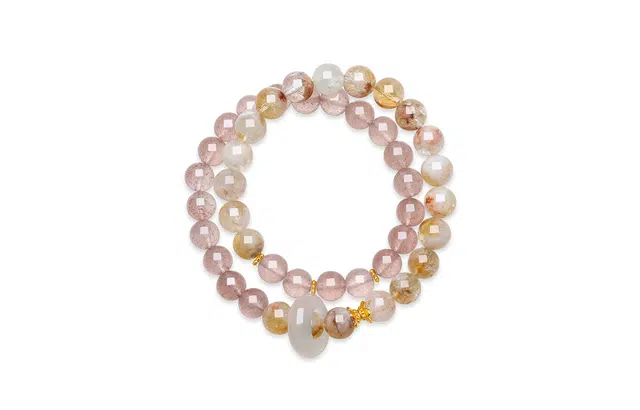 周六福 鎏金粉韵串珠文玩新中式显白国风#好运天然 草莓晶 手串 女款