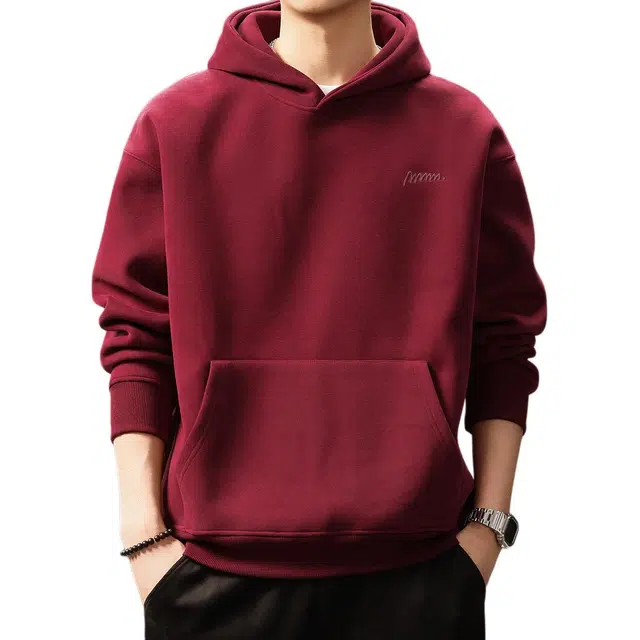 贵色 美式复古纯色简约刺绣重磅学院风潮流时尚百搭连帽休闲日常穿搭上衣卫衣 男女同款