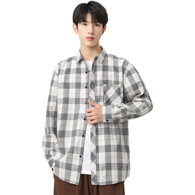 瑞梵帝斯 日系港风宽松格纹潮流街头感拉满亲肤透气面料舒适不闷汗学院风日常经典格纹元素休闲随性春秋内搭时尚衬衫 男款