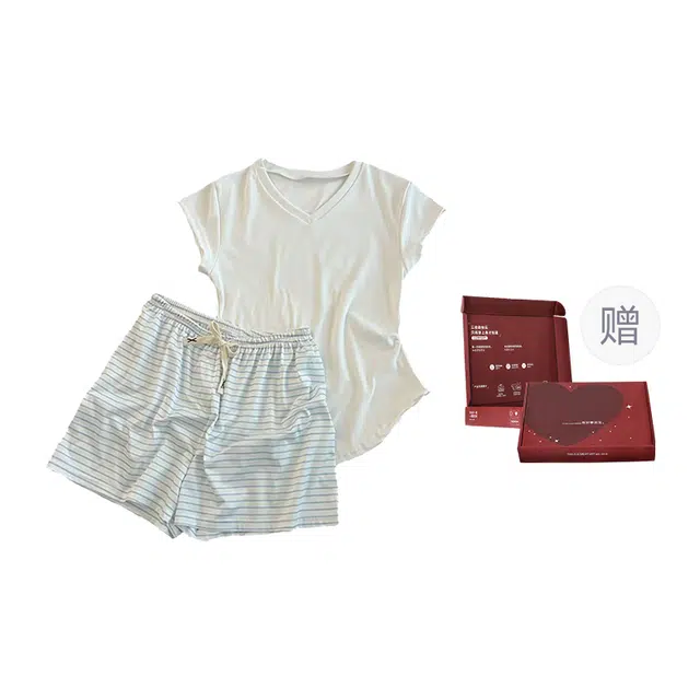 顶瓜瓜 休闲舒适无袖条纹短裤简约家居服睡衣礼盒 女款