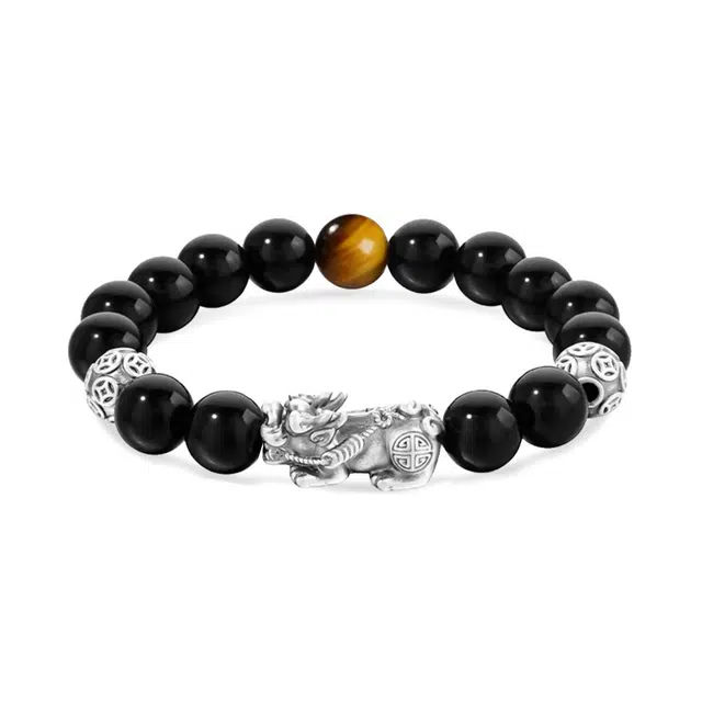 爱骊 招财貔貅 新中式复古潮流时尚 福气满满#好运天然 黑曜石 手串 男女同款情侣款