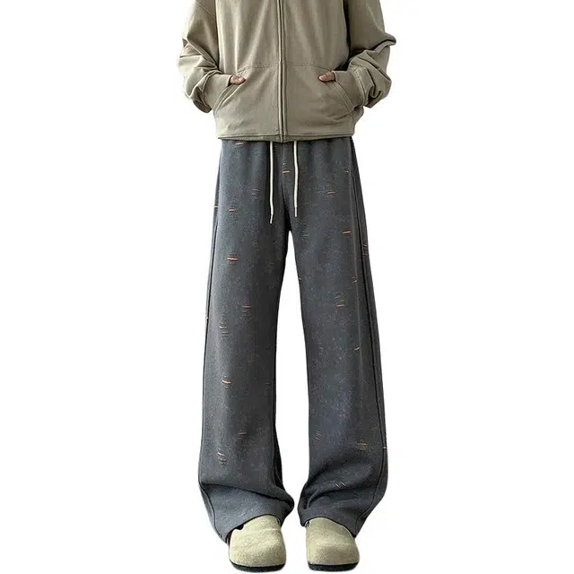 佐菲利 美式潮牌扎染做旧百搭情侣直筒裤时尚设计感宽松卫裤休闲裤 男女同款