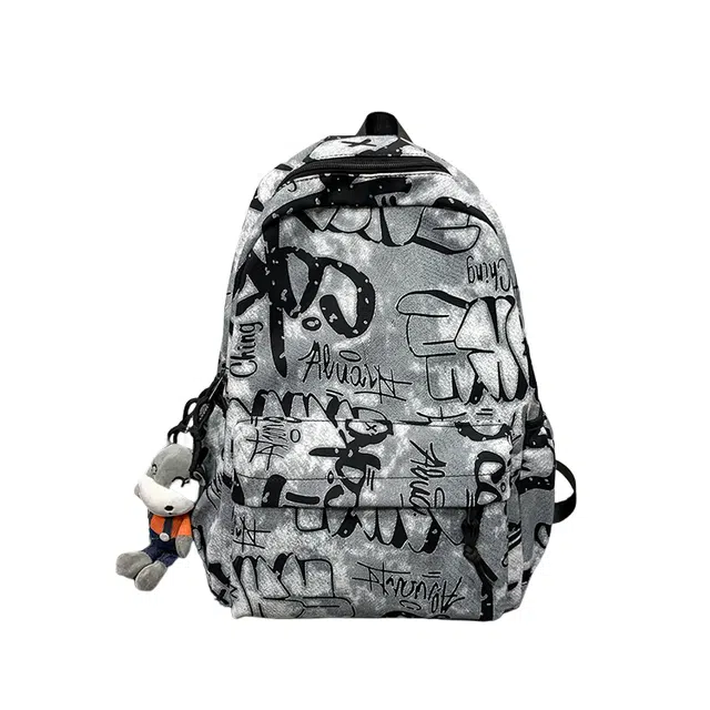 蔻蒂熊 女日系原宿大容量初高中大学生书包潮酷休闲百搭运动背包男 尼龙布 双肩包 常规 灰色/黑色/蓝色