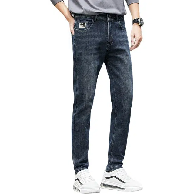 特斯型 香港秋季高端男士修身直筒弹力潮牌休闲长裤子男秋冬牛仔裤 男款