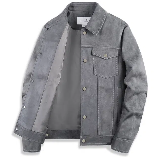 与狼共舞 仿麂皮通勤休闲百搭翻领加厚保暖夹克外套 男款