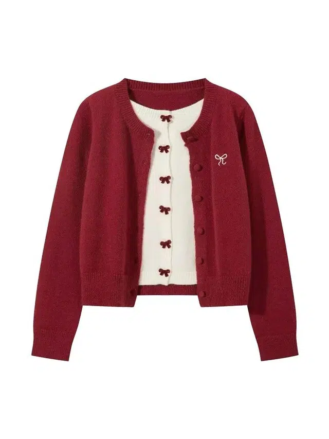 桴生 复古假两件女秋冬季软糯蝴蝶结开衫外套针织衫 女款