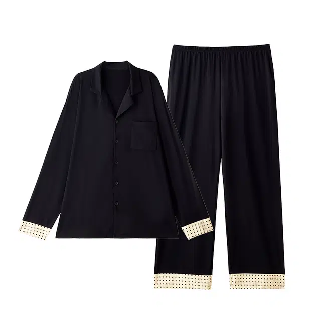 俏薇妮 情侣春秋莫代尔棉带胸垫一体长袖家居服睡衣套装 女款