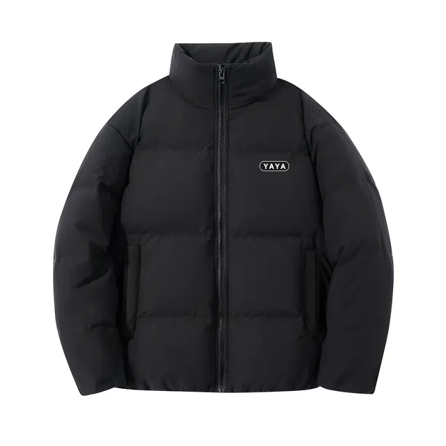 鸭鸭 经典暖冬系列 简约字母厚板设计感青少年基础款立领拉链纯色套头日常休闲旅游学生党好物 防寒保暖显瘦百搭羽绒服 男女同款