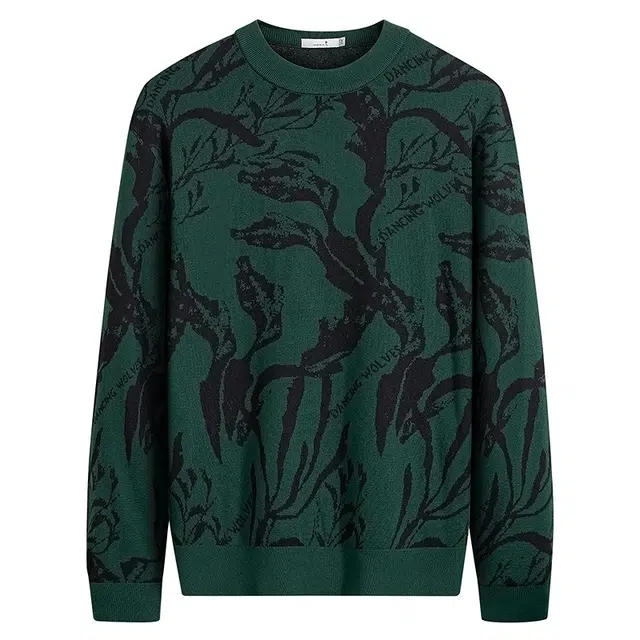 与狼共舞 时尚重工提花个性满印潮流百搭舒暖亲肤圆领毛衣 男款