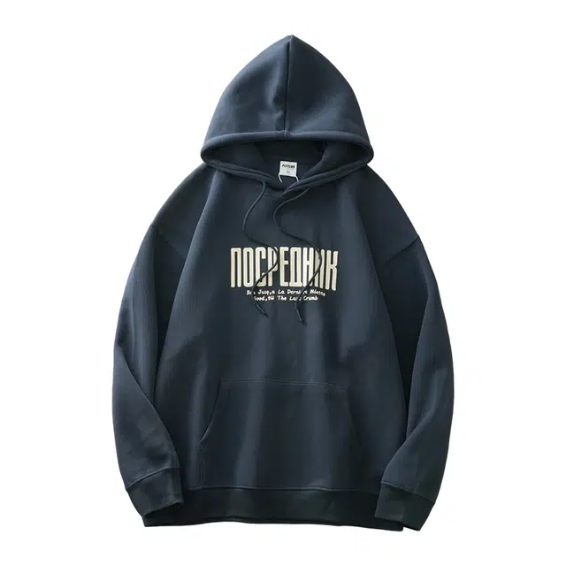 纯团 美式重磅连帽帽衫潮牌字母印花落肩袖套头长袖情侣卫衣 男女同款