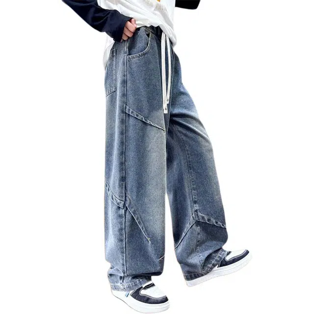 韩素伊牛仔裤 美式复古解构裤子男童款夏季褶皱水洗 青少年