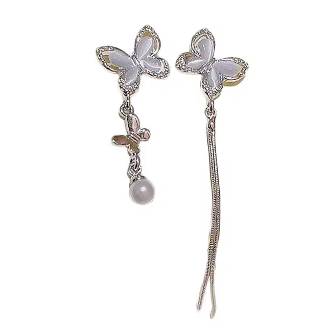 澜耀 不对称蝴蝶流苏 韩系设计气质简约耳饰#好运 合金 耳环 女款