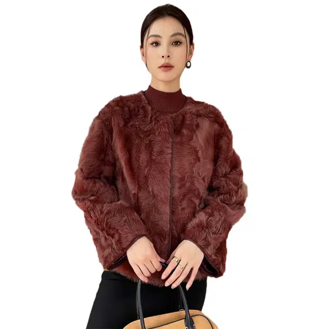 比利斯山羊 时尚简约小湖羊皮毛一体皮草外套 女款