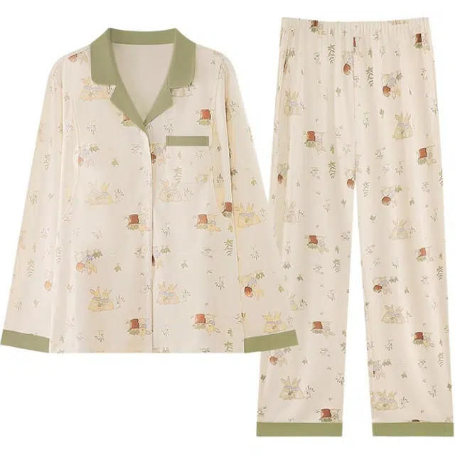 潞优野 甜美舒适带胸垫纯棉月子服产后哺乳期孕妇家居服春秋款睡衣套装 女款