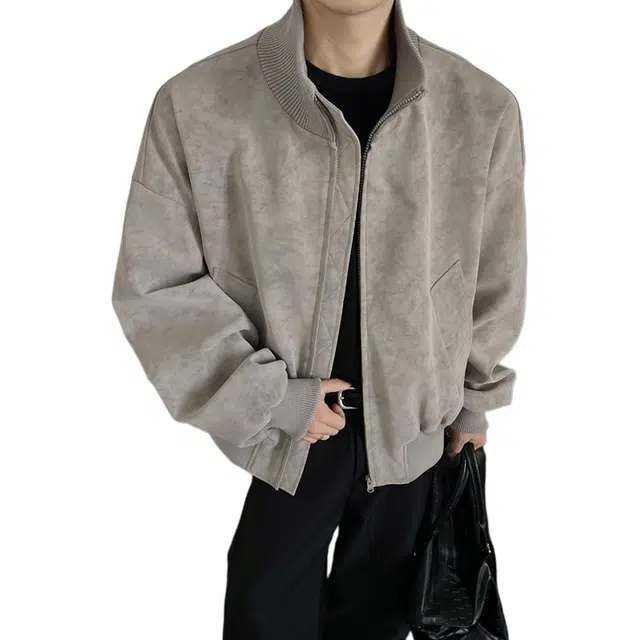 袋鼠 秋季基础款松弛感纯色大码拉链开衫宽松休闲运动通勤百搭中性夹克外套 男女同款