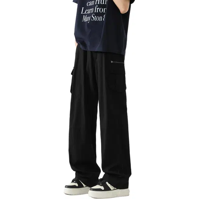 敦煌博物馆 美式复古大码高街重磅水洗做旧直筒宽松阔腿多口袋纯棉工装机能纯色简约系带百搭户外运动通勤休闲裤 男女同款